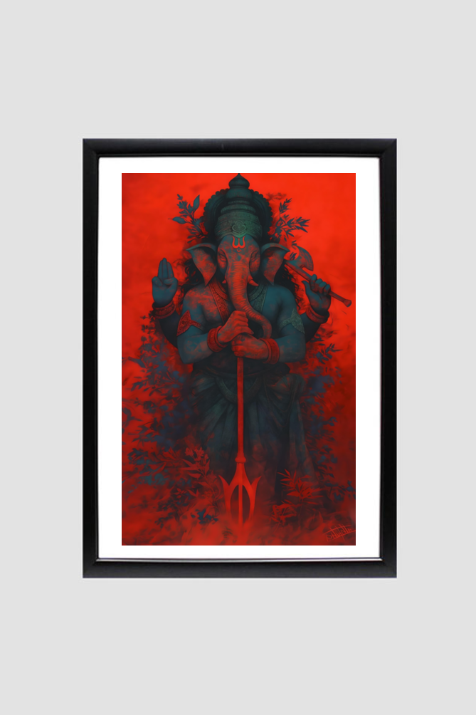 A4 Framed Poster of Ugra Ganesha – Fierce Form of Lord Ganesha