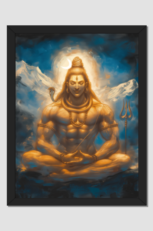 Lord Shiva Meditation Photo Frame | 18x24 Inch Glossy Print Spiritual Wall Art