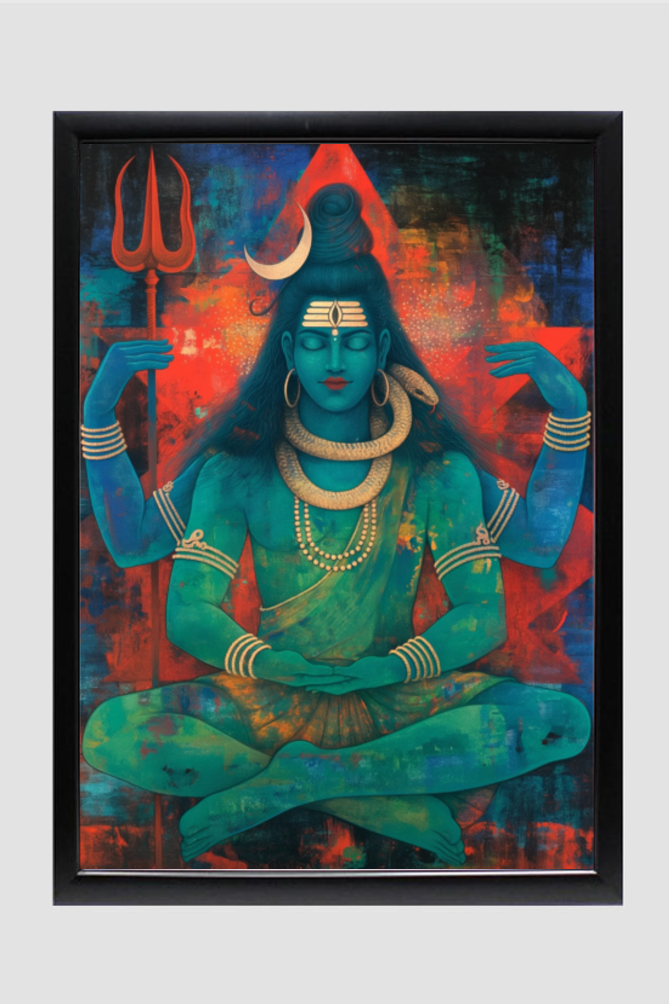 Lord Shiva Photo Frame | Shiva Photo Frame for Pooja Room | Lord Shiva in Meditation Posture | A3 Size Wall Decor