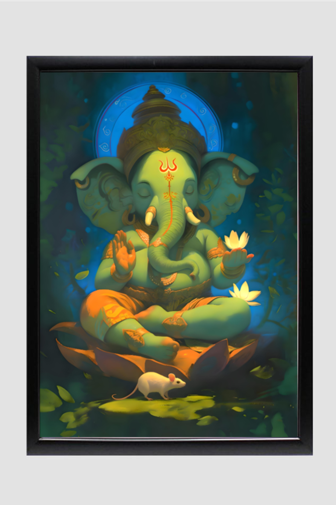 Ganpati Photo Frame for Wall | Ganesh Ji Frame Photo | Ganesh Painting with Frame | 300 GSM Glossy Finish | Perfect Gift for Ganesh Devotees