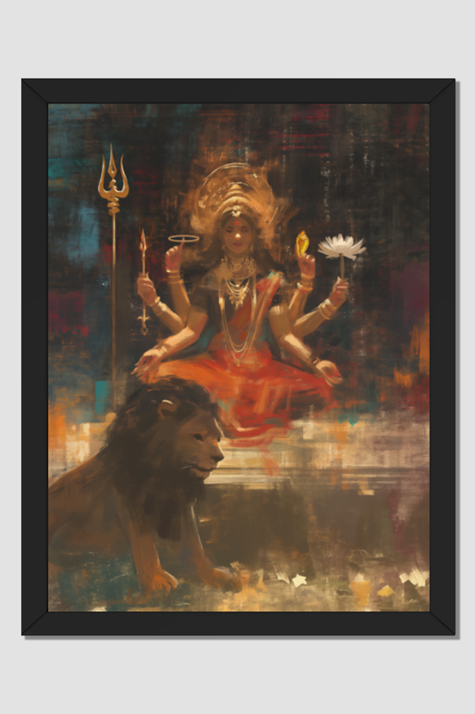 Maa Durga Parameshwari Photo Frame | 18x24 Inch Glossy Print Frame | Divine Wall Decor for Pooja Rooms and Spiritual Gifts