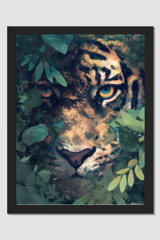 Vyagra - Tiger with Haunting Look Photo Frame | 18x24 Inch Glossy Print Frame | Bold Wildlife Wall Art for Home and Office Decor