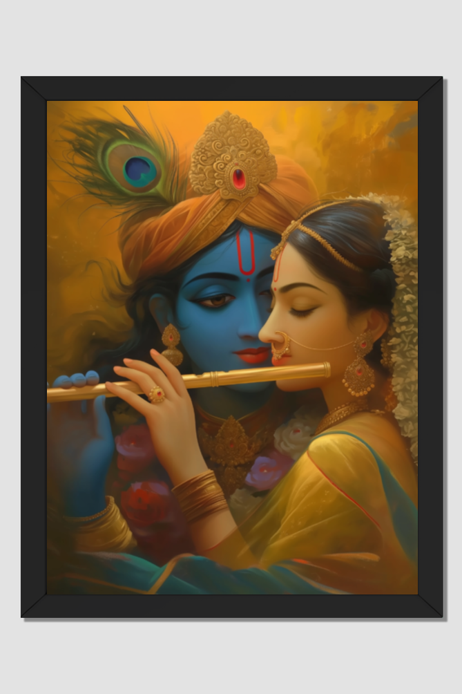 Radha Krishna Photo Frame | 18x24 Inch Glossy Print Spiritual Wall Art | Divine Love Decor for Home and Pooja Rooms