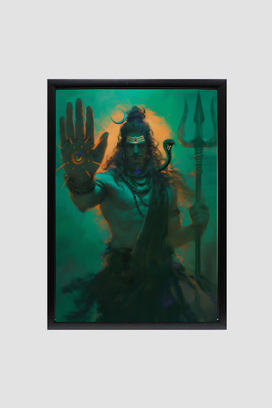 Lord Shiva Blessing A4 Framed Poster | 300 GSM Glossy Finish | Laminated Spiritual Art