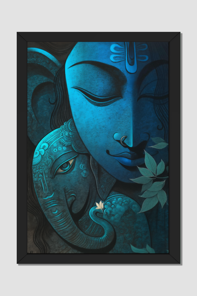 Abstract Art of Lord Shiva and Ganesha Photo Frame | Divine Hindu Art | Perfect Gift for Devotees | 16x24 Inch Frame