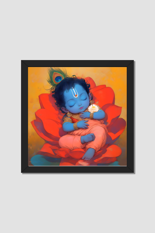 Sleeping Baby Krishna Photo Frame | Krishna Frame for Wall Decor | Divine Baby Krishna Art | Perfect Gift for Devotees | 300 GSM Glossy Finish