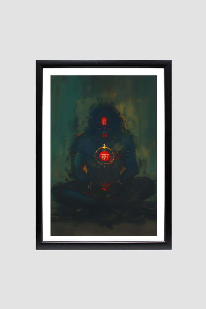 Meditating Hanuman Digital Art | Perfect Gift Framed Poster Photo Frame | 300 GSM Glossy Finish