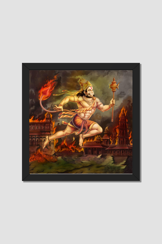 Lord Hanuman Lanka Dahan Art Photo Frame | Hanuman Ji Frame Photo | Divine Protection Artwork | Perfect Gift for Hanuman Devotees