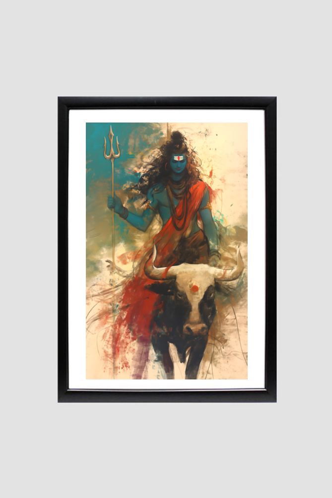 A4 Framed Poster of Lord Shiva Riding Nandhi – Divine Power and Grace