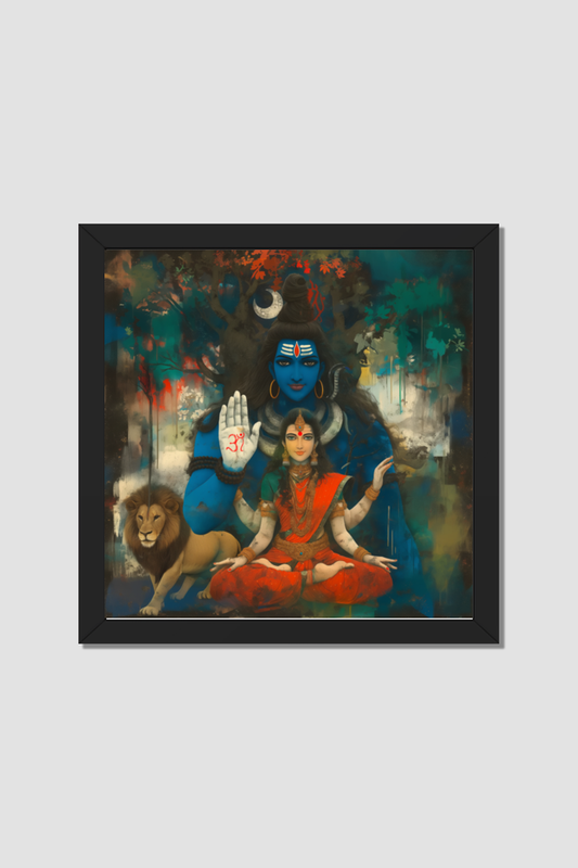 Shiv Parvati Photo Frame | 14x14 Inch Glossy Print for Spiritual Home Decor