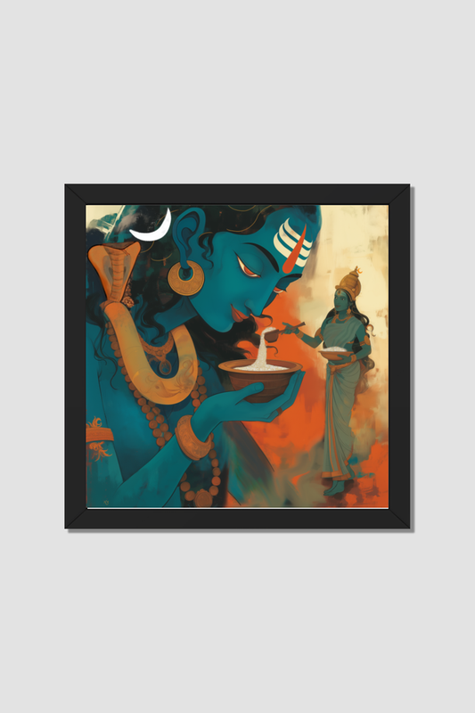 Annapurna Devi and Lord Shiva Photo Frame 14*14 Inch | Annapurna Devi Giving Alms to Lord Shiva | Perfect Gift for Devotees