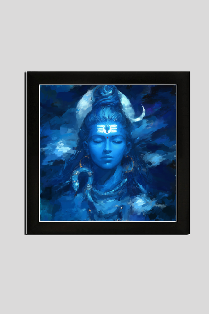 Divine Digital Art of Lord Shiva - 12x12 Inch Framed Poster