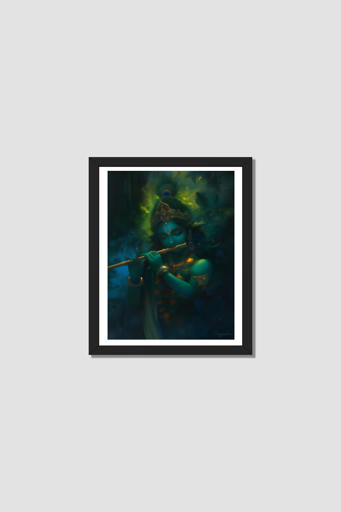 Krishna Playing Flute Photo Frame | Divine Krishna Bhagwan Art | Perfect Gift for Devotees | Shop Krishna Photo Frame Online | 300 GSM Glossy Finish
