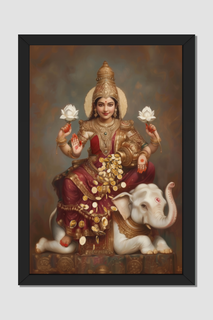 Devi Mahalakshmi Photo Frame | Goddess of Wealth, Prosperity & Fortune | Glossy Finish- Laminated (no Glass)