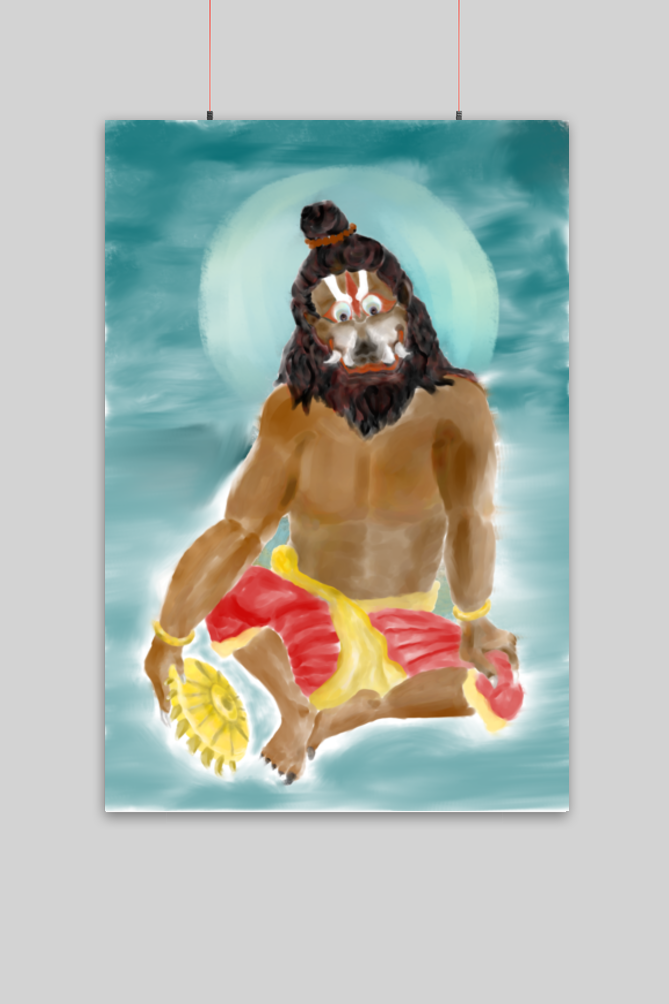 Kevala Narasimha swamy Poster – Fierce Form of Lord Vishnu Wall Art | Hindu God & Vastu Poster for Pooja Room and Home Decor