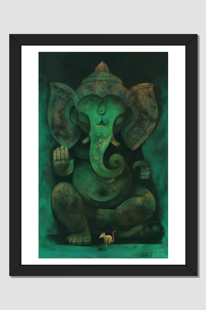 Divine A4 Framed Poster of Lord Ganesha – Sacred Art for Spiritual Decor