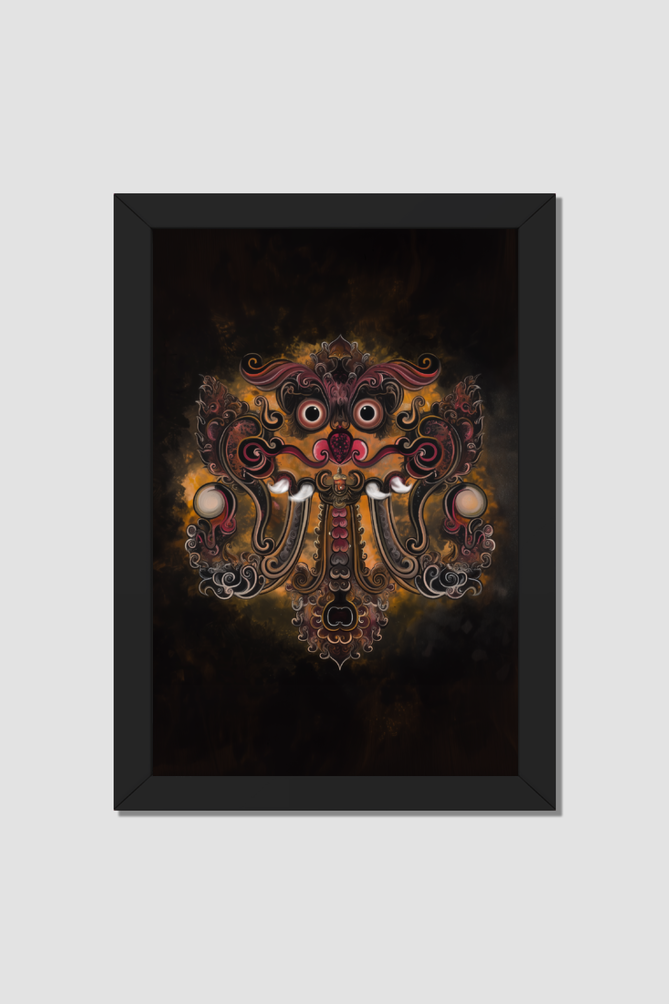 Kirtimukha Wall Art Photo Frame – Powerful Vedic Guardian Symbol for Protection & Positivity | Spiritual Decor for Home & Office | Glossy Laminated Frame without Glass