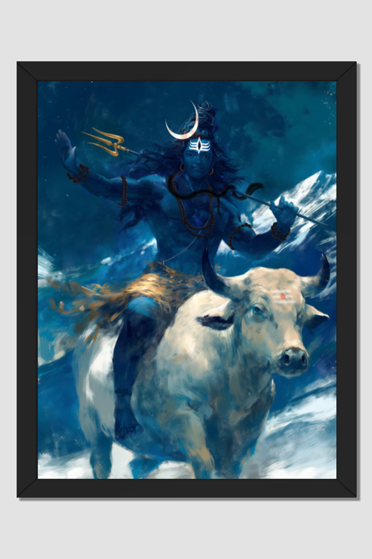 Shiva on Nandi Photo Frame | Divine Lord Shiva with Nandi | Spiritual Home Decor
