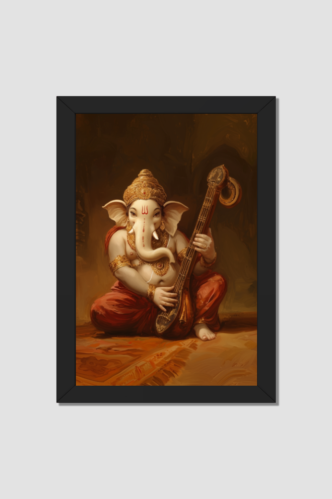 Lord Ganesha Playing Sitar Photo Frame | Divine Melody & Prosperity