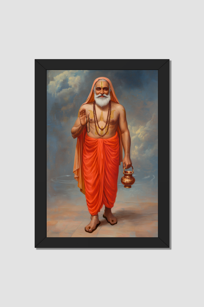 Guru Raghavendra Swamy Photo Frame – Divine Blessings for Peace and Prosperity | Laminated Glossy Art Print (300 GSM Artboard)
