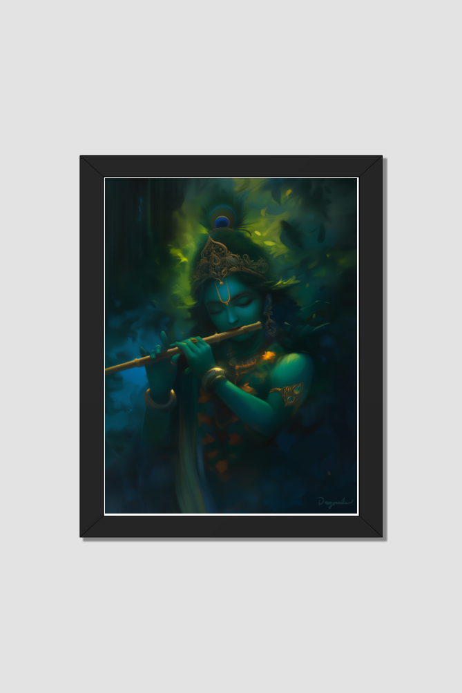 Krishna Playing Flute Photo Frame | Divine Krishna Bhagwan Art | Perfect Gift for Devotees | Shop Krishna Photo Frame Online | 300 GSM Glossy Finish