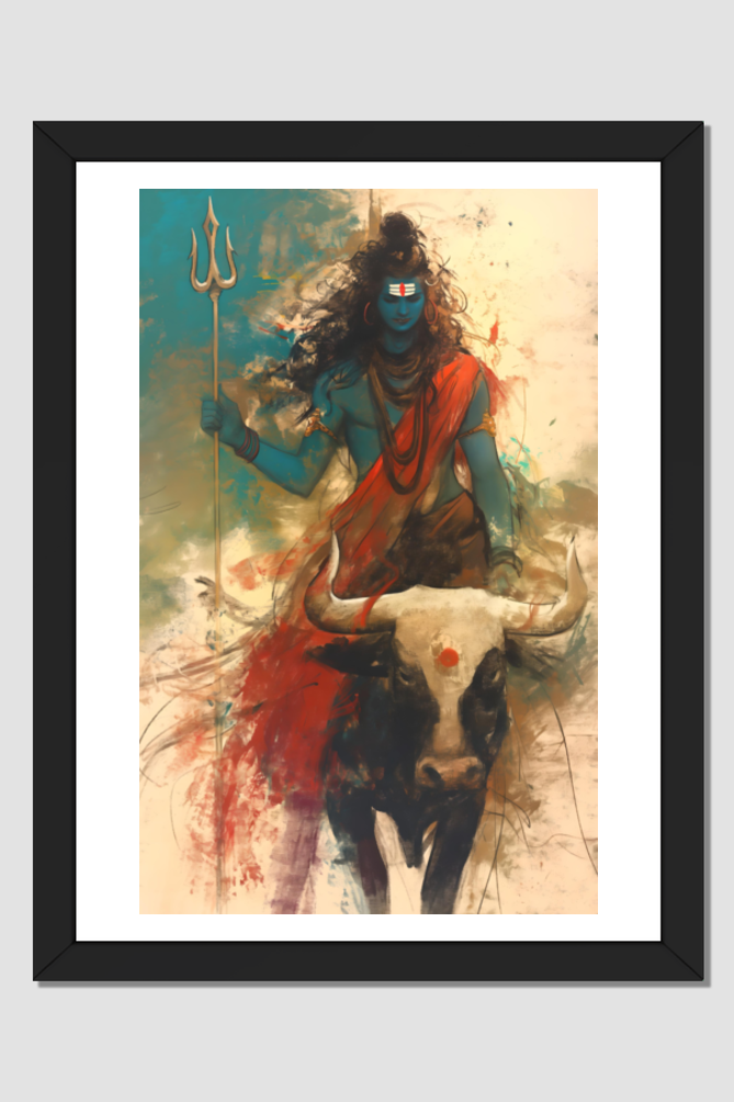 A4 Framed Poster of Lord Shiva Riding Nandhi – Divine Power and Grace