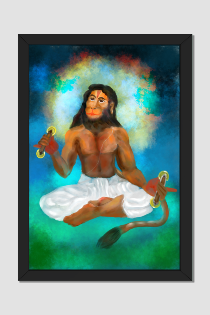 Hanuman Ji Doing Bhajan Photo Frame – Devotional Art for Pooja Room & Spiritual Decor | Bajrangbali Wall Frame for Positive Vastu Energy