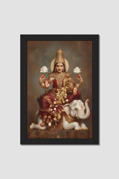 Devi Mahalakshmi Photo Frame | Goddess of Wealth, Prosperity & Fortune | Glossy Finish- Laminated (no Glass)