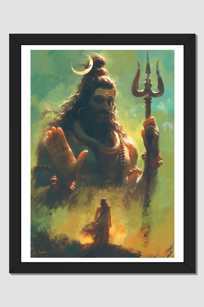 Kaala Bhairava Digital Art - A4 Framed Poster for Spiritual Home Decor