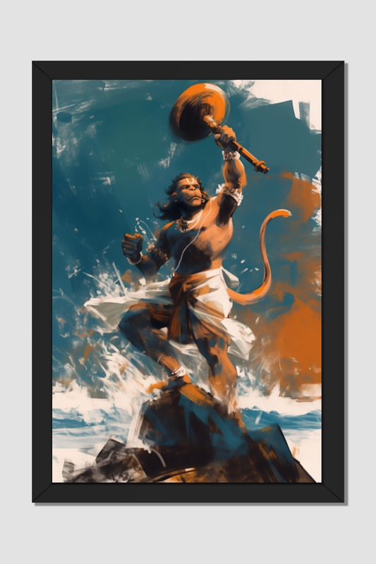Sri Veera Vijaya Abhaya Hanuman Photo Frame | 16x24 Inch Wall Art | Glossy Print Protection