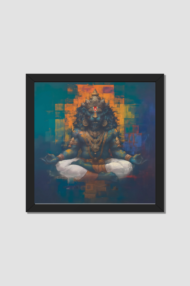 Narasimha Meditation Digital Art | Perfect Gift Framed Poster Photo Frame | 300 GSM Glossy Finish