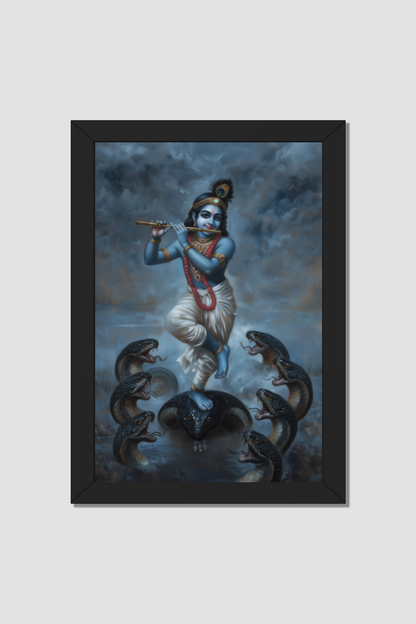 Kalinga Narthana Krishna Photo Frame  | Laminated Glossy Art Print on 300 GSM Artboard