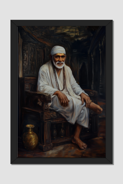 Sai Baba Photo Frame – Sacred Wall Decor of Shirdi Sai for Blessings, Peace, and Vastu Positivity | Glossy Laminated Frame Without Glass