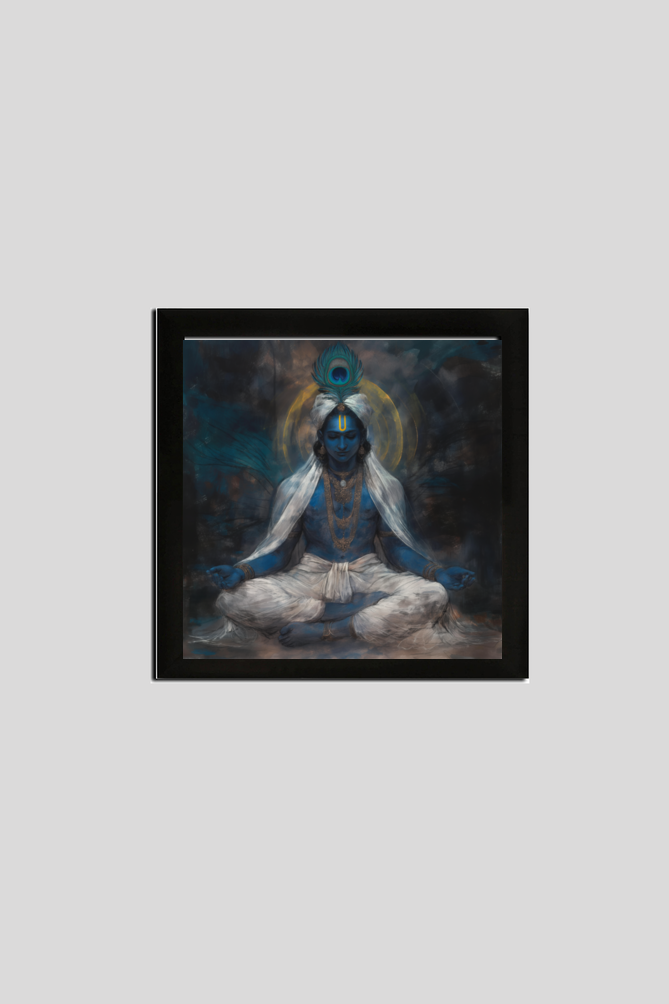 Shree Krishna Meditating Photo Frame | Perfect Gift for Krishna Devotees | 300 GSM Glossy Finish