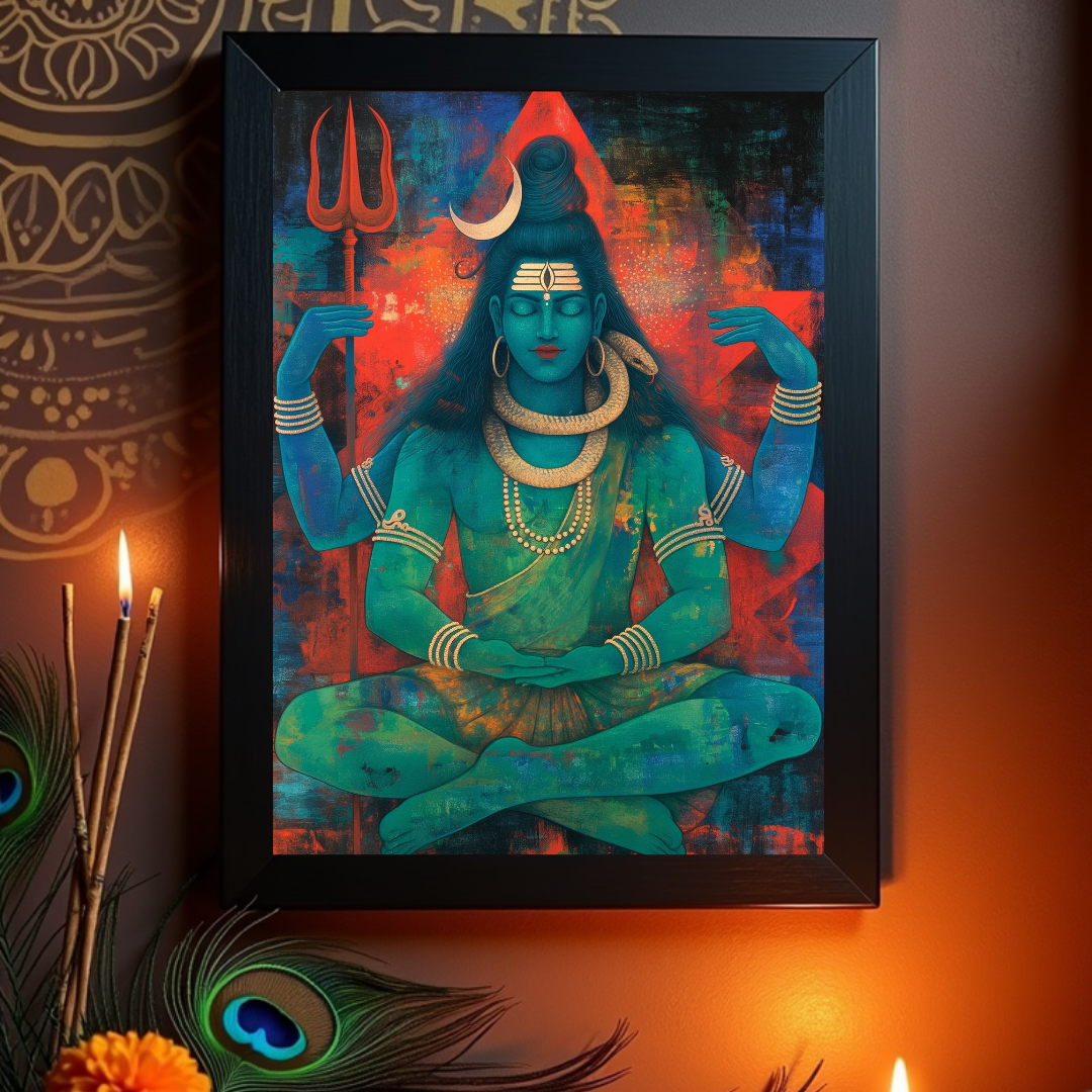 Lord Shiva Photo Frame | Shiva Photo Frame for Pooja Room | Lord Shiva in Meditation Posture | A3 Size Wall Decor