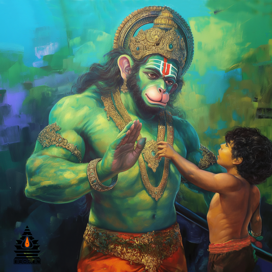 Lord Hanuman Blessings Digital Art | High-Resolution PNG Download | Divine Hindu God Artwork