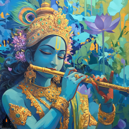 Krishna Playing Flute Digital Art | High-Resolution PNG Download | Divine Hindu God Artwork