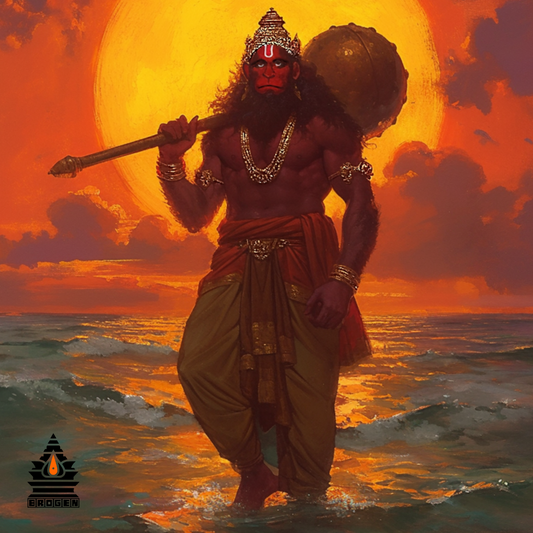 Hanuman Digital Art | Bajrangbali Standing Pose with Sea Background | High-Resolution Instant Download