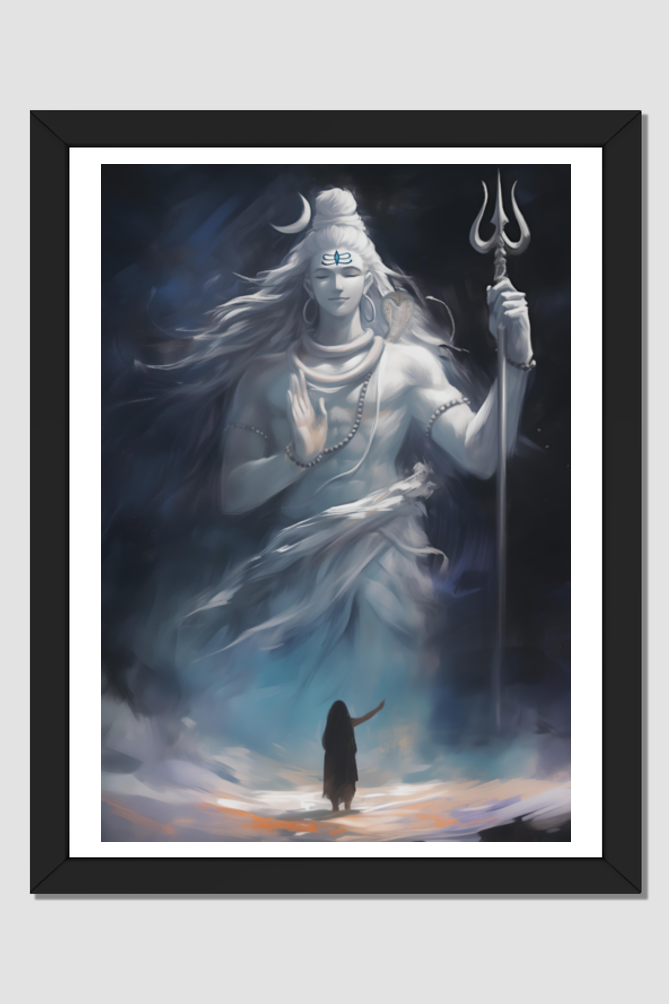 Lord Shiva Blessing Devotee Art | Perfect Gift Framed Poster Photo Frame | 300 GSM Glossy Finish