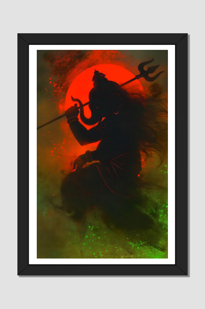 Abstract Art of Lord Ganesha Resembling Shiva Photo Frame | Perfect Gift Framed Poster Photo Frame | 300 GSM Glossy Finish