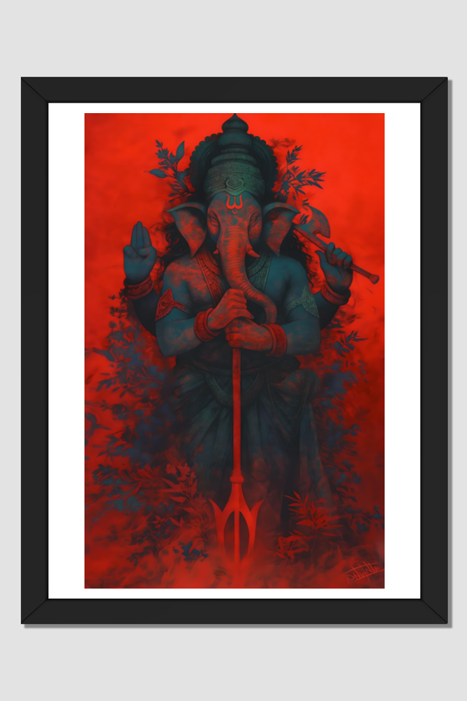 A4 Framed Poster of Ugra Ganesha – Fierce Form of Lord Ganesha