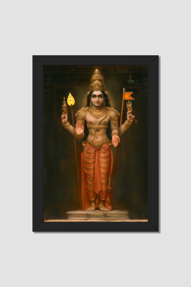 Lord Murugan Photo Frame | Divine Kartikeya with Vel | Spiritual Home Decor