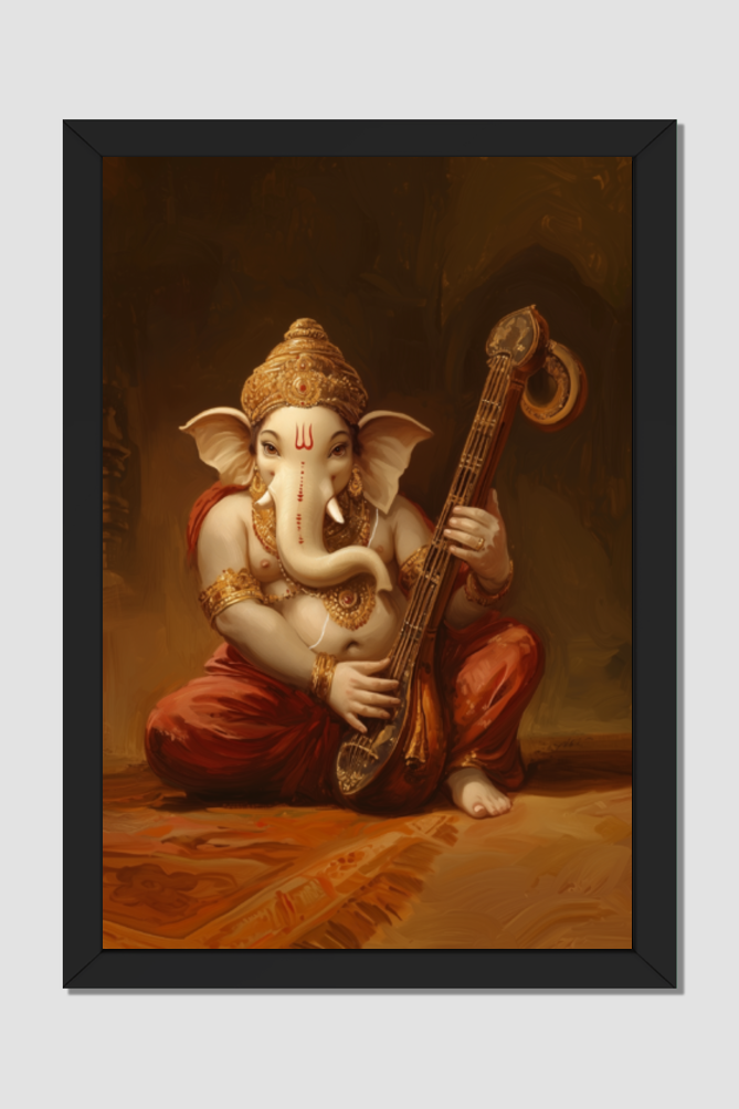 Lord Ganesha Playing Sitar Photo Frame | Divine Melody & Prosperity