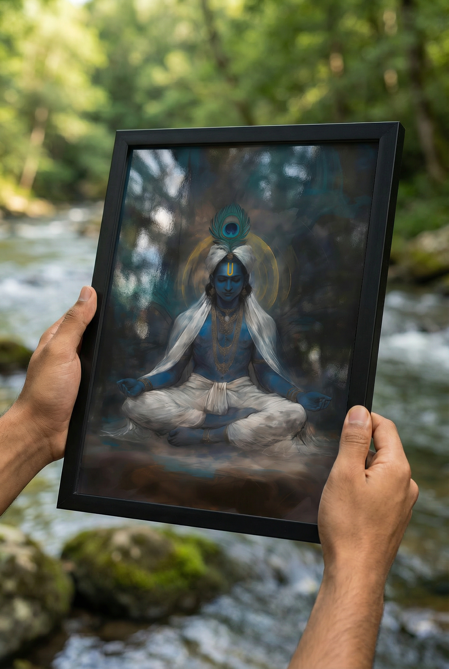Shree Krishna Meditating Photo Frame | Perfect Gift for Krishna Devotees | 300 GSM Glossy Finish