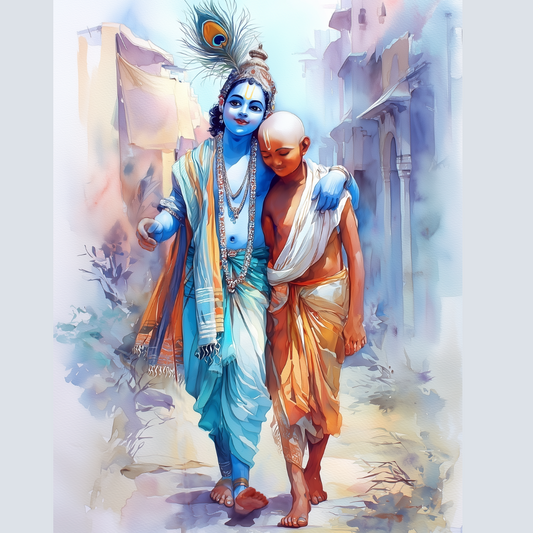Krishna and Sudama Digital Art Download – HD Printable Wall Art (1700x2600 px)