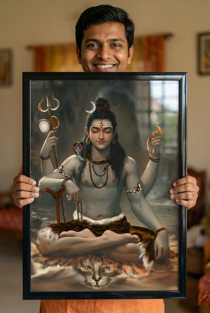 Lord Shiva Photo Frame | Mahadeva Wall Art | 300 GSM Glossy Laminated Artboard | Vastu Positive Divine Decor & Spiritual Gift
