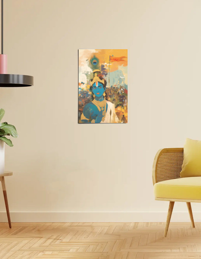 Sri Krishna in the Battlefield of Kurukshetra Poster – 300 GSM Divine Wall Art for Dharma and Wisdom