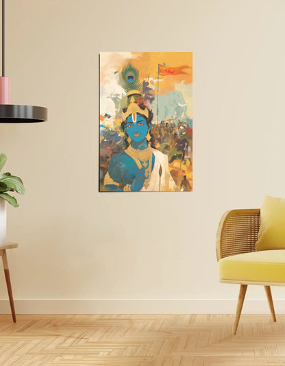 Sri Krishna in the Battlefield of Kurukshetra Poster – 300 GSM Divine Wall Art for Dharma and Wisdom