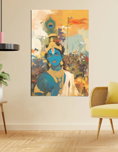 Sri Krishna in the Battlefield of Kurukshetra Poster – 300 GSM Divine Wall Art for Dharma and Wisdom