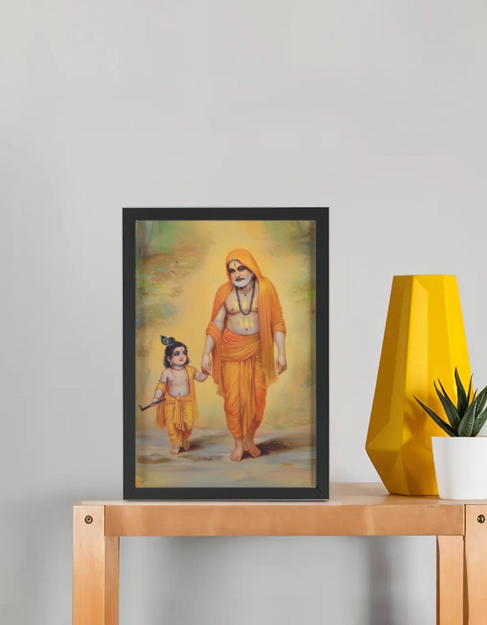 Raghavendra Swamy and Sri Krishna Photo Frame | 300 GSM Gloss Artboard | Vastu Positive Gift for Devotees